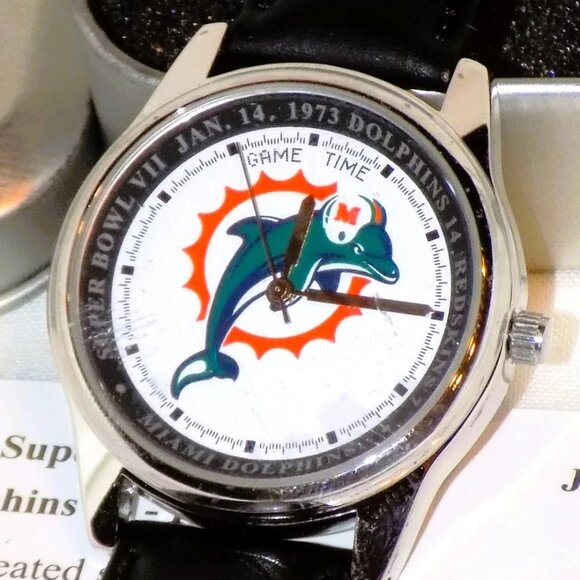 Vintage Miami Dolphins NFL Game Time Super Bowl Watch & Leather Wallet Bundle - Picture 2 of 14